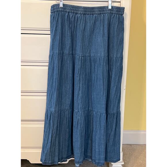 Crazy Cowgirl Denim Jean Maxi Skirt Tiered Boho Indie Women's Size XL Western - Picture 4 of 5